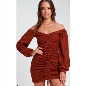 Lulu’s Rust Orange Off-the-Shoulder Bodycon Dress